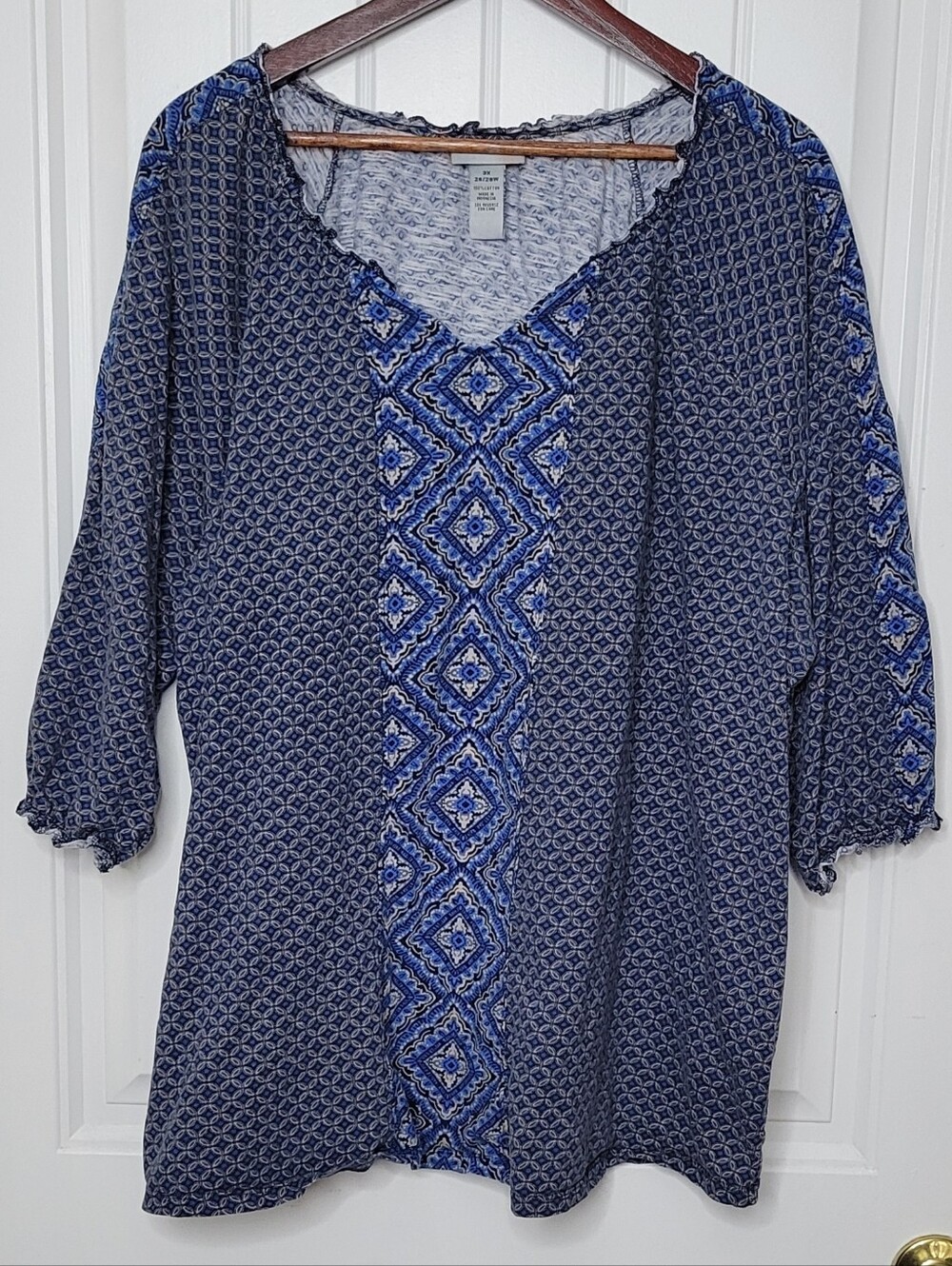 Catherines Blue Patterned V-Neck Tunic with Center Panel